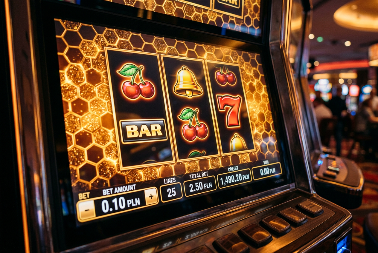 Close-up of a digital slot machine interface showing a small bet.